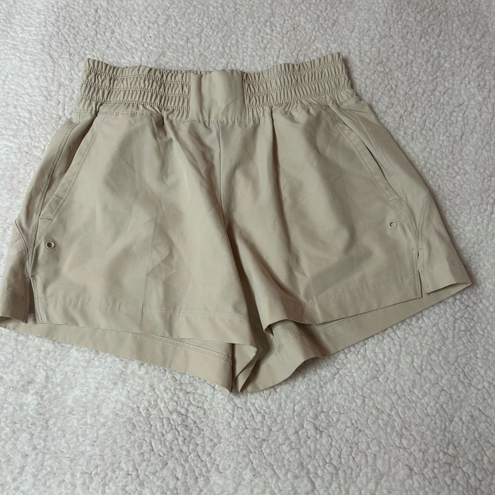High Waist Tan Shorts with Elastic Waistband